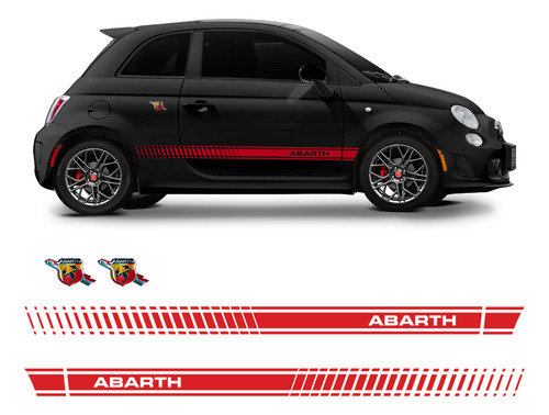 Kit Faixa Fiat 500 Abarth Adesivo Vermelho + Emblema Lateral