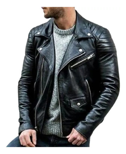 Chaqueta De Cuero Sintético Estilo Motero Punk Para Hombre