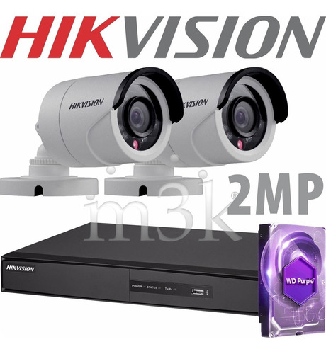 Kit Seguridad Hikvision Dvr 4 Ch + 2 Camaras 2mp Ext + Disco
