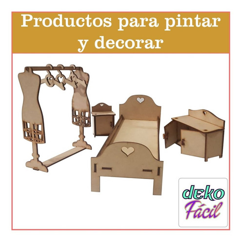 Imagen 2 de 3 de Combo Dormitorio Para Casa De Muñecas Articuladas De 29 Cm