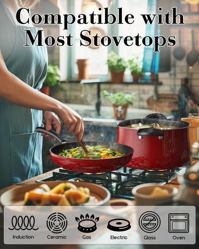 Juego De Utensilios De Cocina Antiadherentes 10 Piezas Rojo