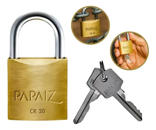 Cadeado Papaiz Cr20 Latão C/chave 20mm Bolsa Mochila Portão