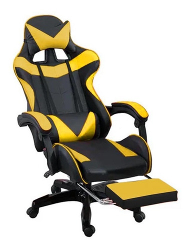 Silla Gamer Negra Y Amarilla Con Posa Pie