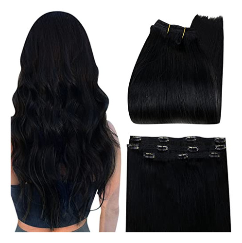 Clip Negro Brillo Completo En Extensiones De Pelo 10 L75tp