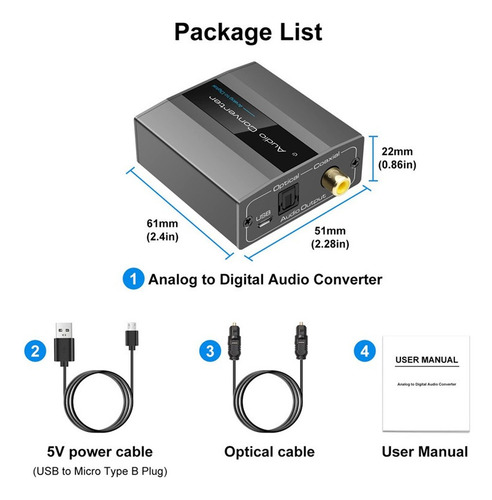 Convertidor De Audio Analógico A Digital Rca A Óptico Con Óp