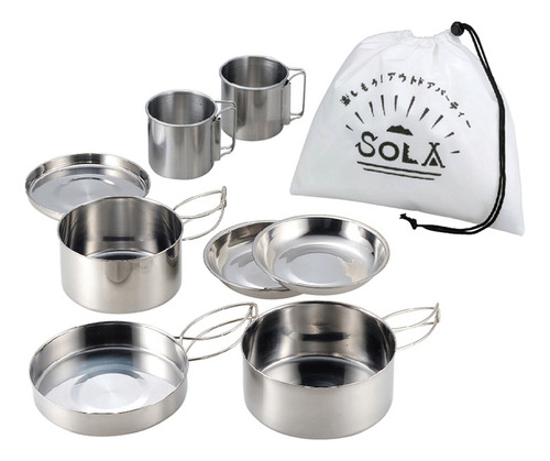 Set 8 Piezas Ollas Acero Inoxidable Camping Cocina