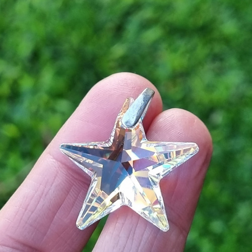 Dije Plata Cristal Swa Estrella Aurora Boreal 30mm Con Tanza