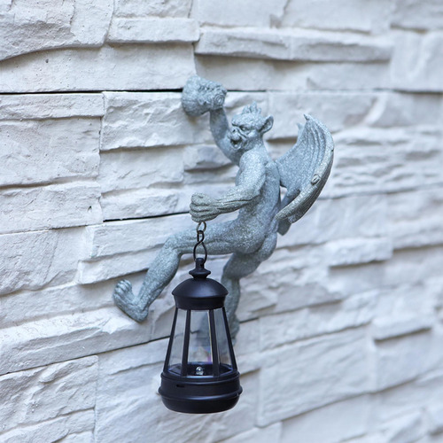 Estatua De Jardín De Esculturas Gárgolas Con Luz Gris