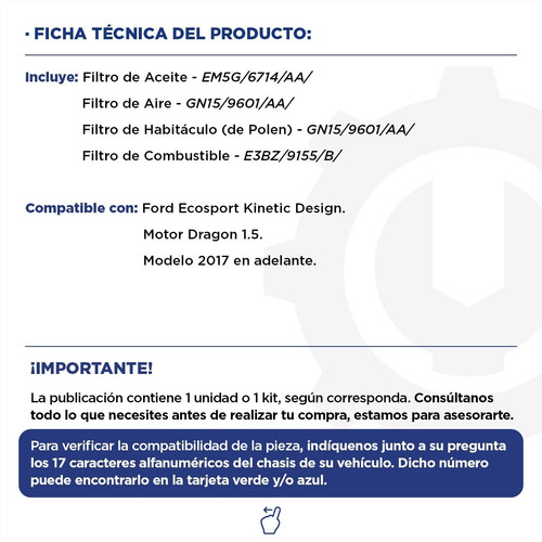 Kit 4 Filtros Completo Ford Ecosport 1.5 Dragon Original