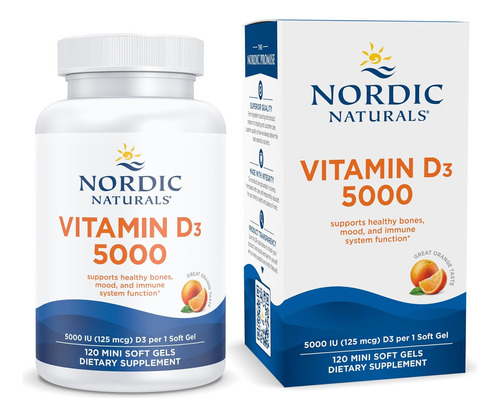 Vitamina D3 Nordic Naturals 5000 Iu Huesos Y Animo 120 Cap