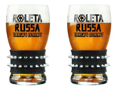 Kit 02 Copos Cerveja Roleta Russa Bracelete 320ml (spike)