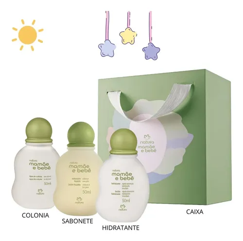 Kit Mamae Bebe Miniatura Colônia Sabonete Hidratante Caixa Verde-limão