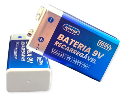 Kit 2 Baterias Pilhas Recarregáveis 9v Com Cabo Tipo C