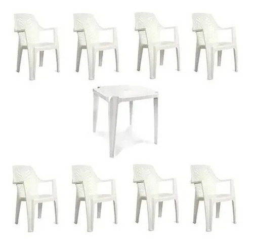  Juego De Patio Reforzado 150kg Mesa Cuadro + 8 Silla Blanca