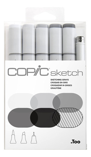 Copic Sketch Markers 5/pkg W/multiliner Pen, Sketching Grays