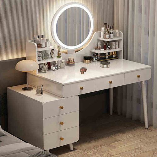 Tocador Con Espejo Led Minimalista Vanity Moderno 6 Cajons