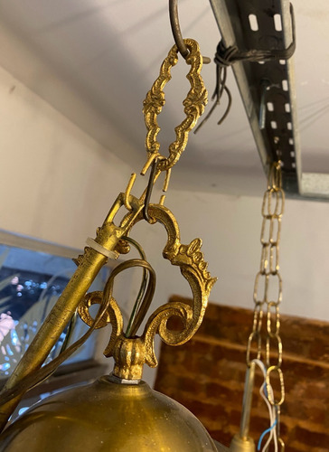 Araña Lampara Colgante De Bronce Y Opalina 6 Luces Antigua (Usado)