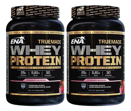 True Made Whey Protein 2 Lb 2x1 Ena Aislada Concentrada Sabor Strawberry Milkshake X 2