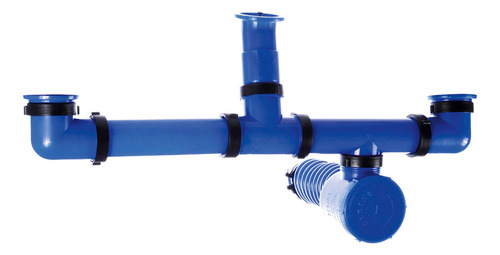 Sifón Triple De Pvc Para Bacha Pileta De Cocina Cirino Color Azul