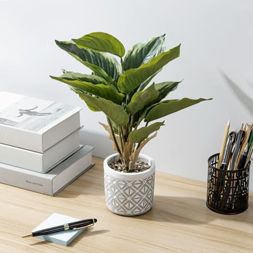 Planta Artificial De Hojas De Dieffenbachia En Maceta De Con