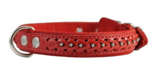 Genuino Cuero Collar De Perro Trenzado Con Tachuelas, Rojo 1