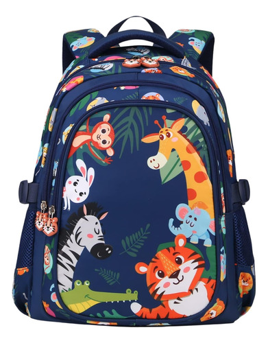 Mochila Para Niños Con Animales 16 Pulgadas Escolar Azul