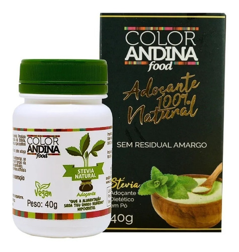 Adoçante Vegano Natural Stevia Em Pó 40g Colorandina Rende +