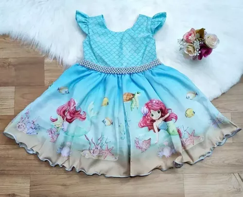 Vestido Infantil Princesa Ariel Lilás E Tule Verde Pérolas