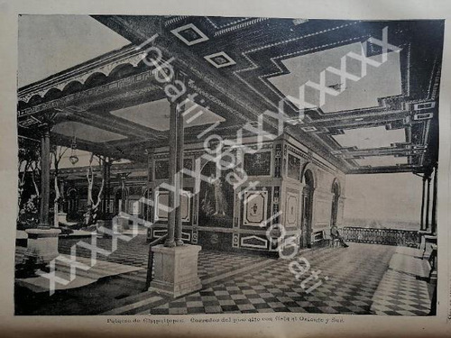 Grabado Antiguo 1895 Salon Del Palacio De Chapultepec