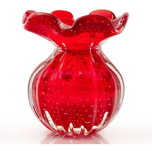 Vaso Trouxinha Cristal Murano Vermelho 12x10cm