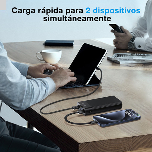 Power Bank 20000mah Bateria Portatil Con Pantalla Led 1hora Negro