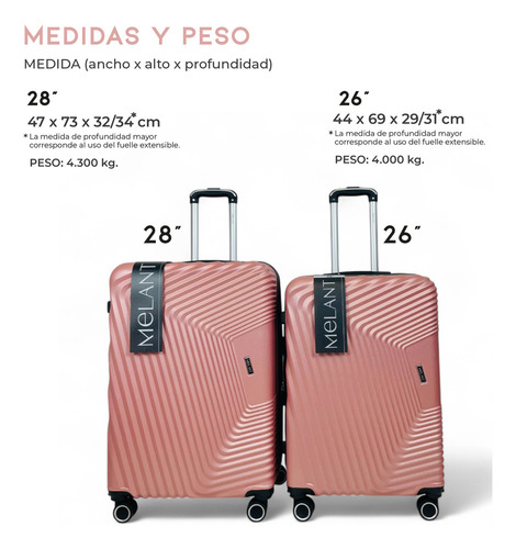 Set Valijas 7 Piezas Gdes Medianas Carry On + Neceser Rosado 9005