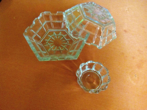 Imagen 3 de 4 de Ceniceros Vidrio Labrado Y Porta Vela Combo X3