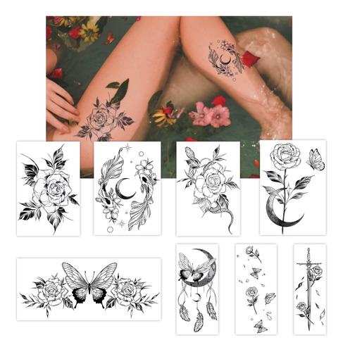 Inkartlink Juego De 8 Tatuajes Temporales | Tatuajes Falsos