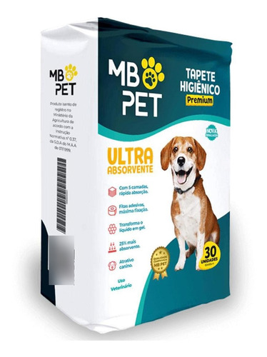 Tapete Higiênico Mb Pet Premium Ultra Absorvente 30 Unidades