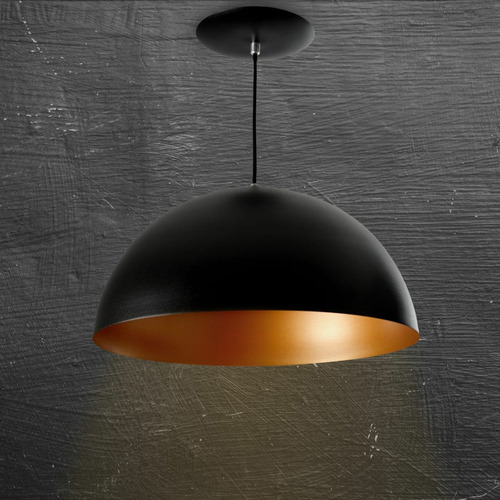 Pendentes Meia Lua De Alumínio Preto Com Cobre 40cm