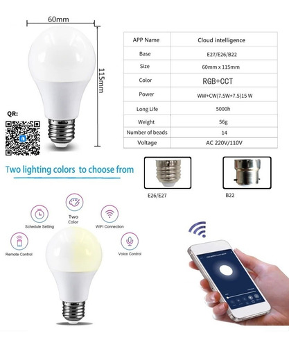 15w 2 Bombillas Wifi Luz Led Inteligente E27 Lámpara Rgb+cct (Usado)