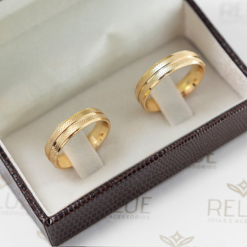 Imagem 3 de 5 de Par De Alianças Banhada Ouro 18k 5mm Recartilhada