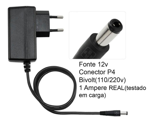 Fonte Alimentação 12v 1a Plug P4 Bivolt 110/220v Automático