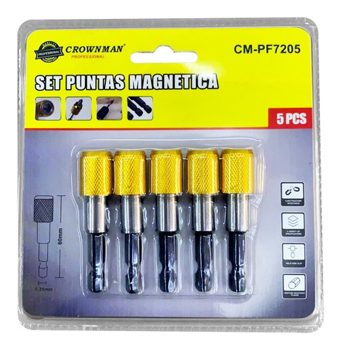 Imagen 2 de 3 de Set 5 Punta Destornillador Phillip 60mm Hexagonal Magnetico