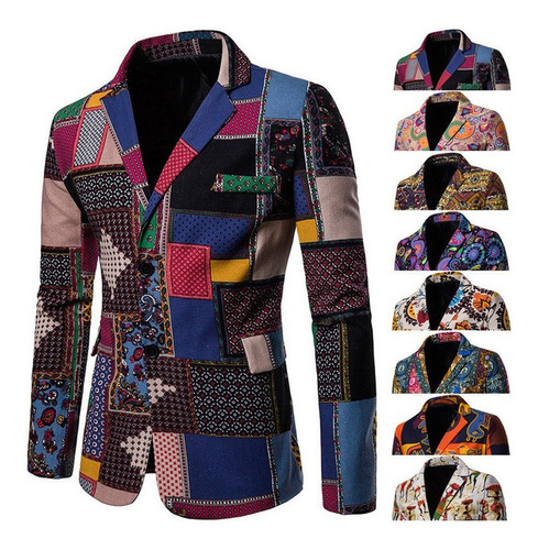 Chaqueta De Club Nocturno Con Estampado Étnico Para Hombre,