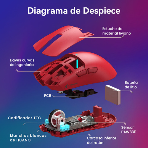 Mouse Attack Shark X11 Sem Fio Gamer Vermelho Vermelho