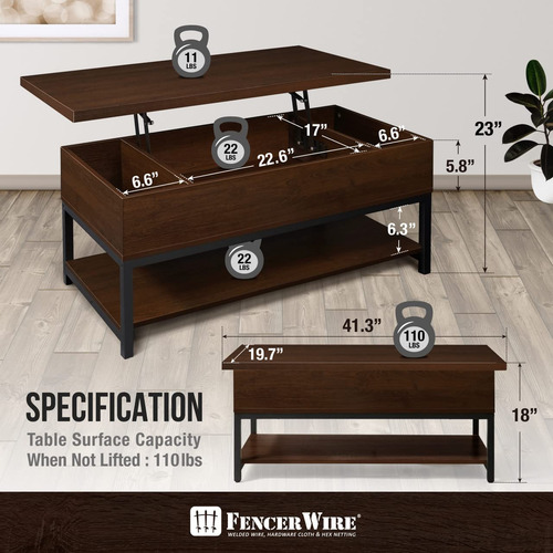 Mesa De Centro Elevable Con Almacenamiento Y Estante Abierto