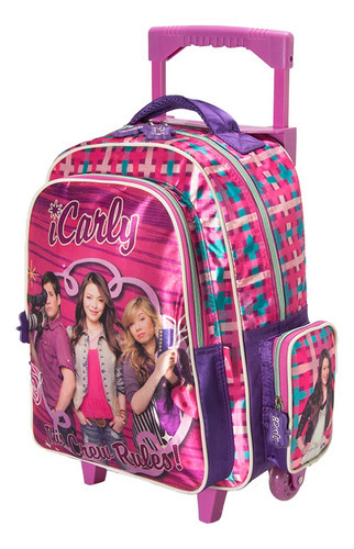 Mochila con ruedas moderna para niños, diseño de tela Icarly, color rosa