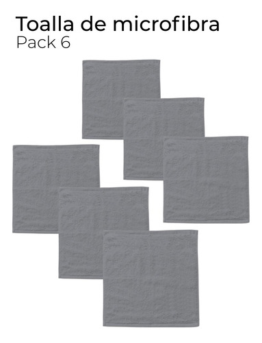 Frydom Pack 6pz Toalla Microfibra Absorbente Y Secado Rápido Gris Lisa