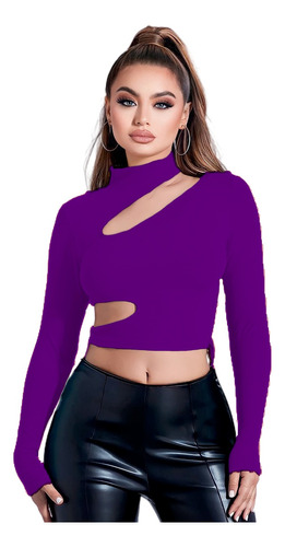 Top Cuello Alto Asimetrico Manga Larga Mujer