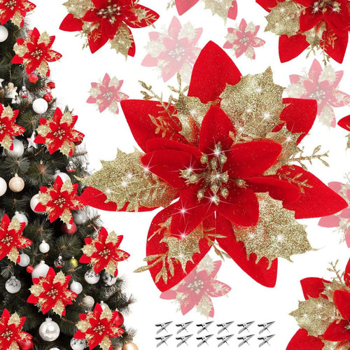 M Flores De Navidad Artificiales Con Purpurina, 30 Uds. Y