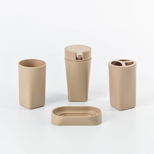 Imagen 1 de 5 de Set Baño Plástico X4 Dispenser Jabón Vaso Organizador
