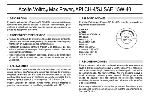 Aceite 15w-40 Diesel Voltro Max Power Multigrado Roshfrans