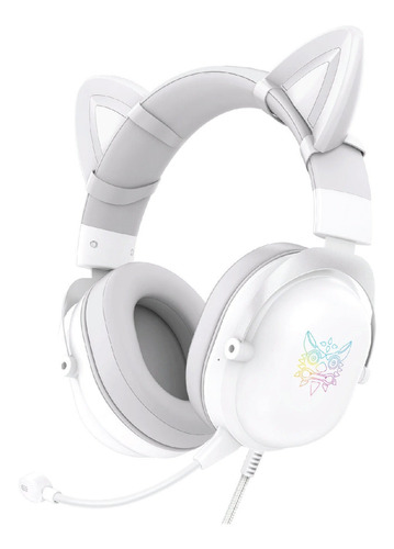 Auriculares para jugadores Onikuma X11 con orejas y micrófono extraíble, color blanco RGB claro